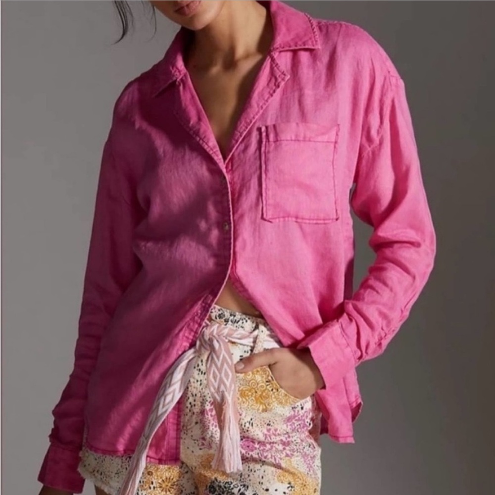Anthropologie Maeve 100% Linen Button Down Shirt Rose Pink Size XS